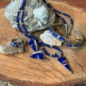 Native American Sterling Silver, lapis lazuli and opal parure. Vintage.